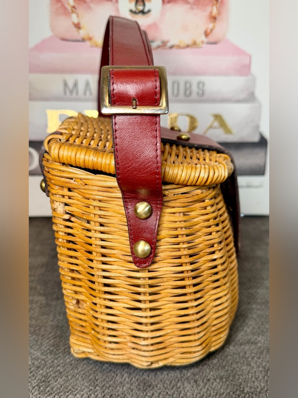 Vintage Etienne Aigner handwoven wicker fishing creel handbag - Picture 6 of 15